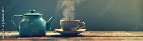 A teapot has a conversation with a mug over a cup of steaming tea ai car