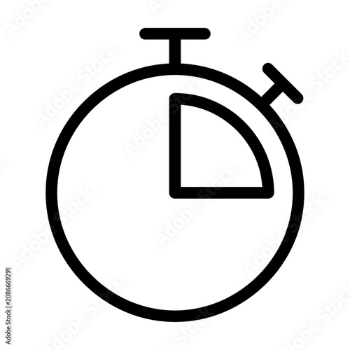 Black outline icon of a stopwatch showing fifteen minutes