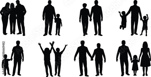 Foto Collection Of Diverse Family Silhouettes In Various Poses On White people group