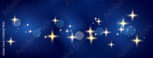 Photos Deep navy winter sky with golden stars and plenty of soft glowing bokeh circles