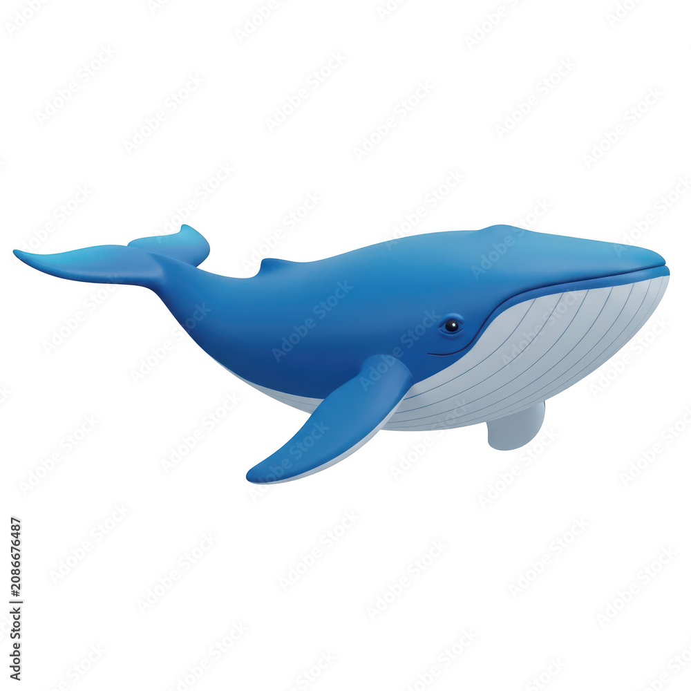Fototapeta premium Blue whale marine mammal isolated on white background with blue ocean