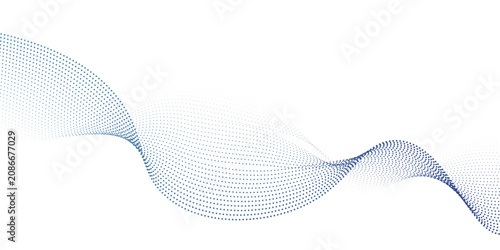 Konstfotografi Blue airy particles flow vector design, abstract background with wave of flowing dots array, digital futuristic illustration, nano technology theme