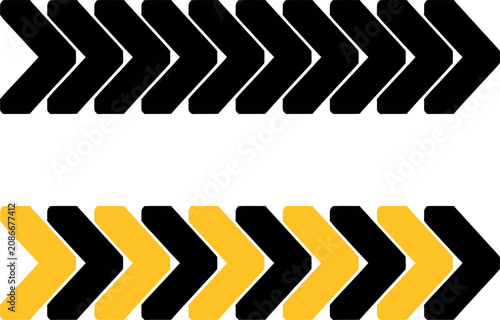 Black and yellow chevron arrow icons in a row