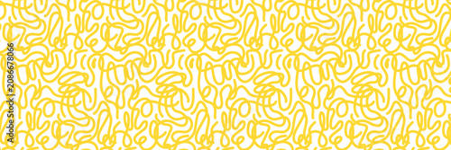 Pattern doodle pasta with food line yellow and seamless ramen spaghetti. Curve background circle with round abstract wave and design italian package. Shape orange pattern with modern vector food.
