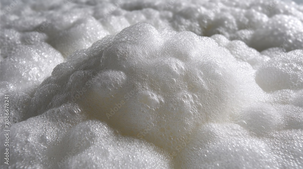 Obraz premium Close-Up View of Soft White Foam Bubbles on a Surface in Bright Light Highlighting Texture and Patterns