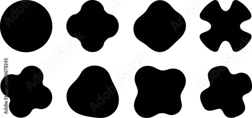 Set of eight black abstract blob and puzzle shape icons
