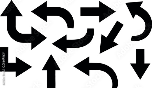Obraz na płótnie Set of black directional arrows in circular pattern