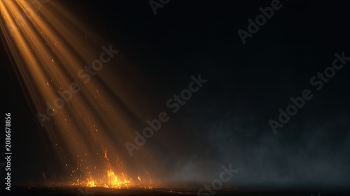 Holy Spirit Fire and Divine Light Rays in Smoky Darkness, Uplifting Christian Background for Bible Teaching