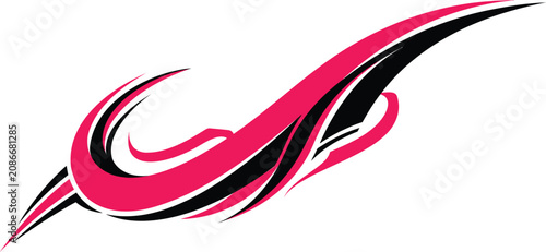 Abstract wave car vinyl graphic sticker design in black and pink for vehicle styling and tuning decal.