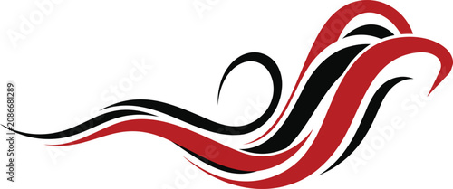 Dynamic flowing wave lines in red and black colors for car stickers and modern graphic design.