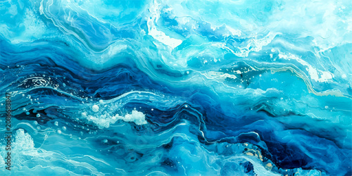 Tableau sur toile Abstract Ocean Surface vibrant turquoise and deep blue hues intertwine creating a mesmerizing abstract representation of ocean currents and waves
