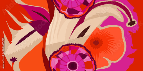 Energetic abstract geometric flowers pattern. Dynamic bold print. Hand drawn unique template for design. 