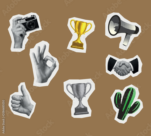 intage Scrapbook Sticker Elements Collection with Paper Cut Style