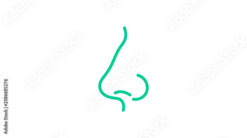 Foto Minimalist green line art of a human nose on white background
