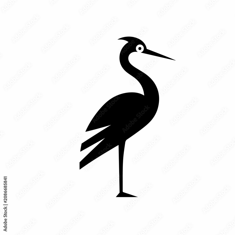 Obraz premium Stylized Silhouette of a Standing Crane Bird.