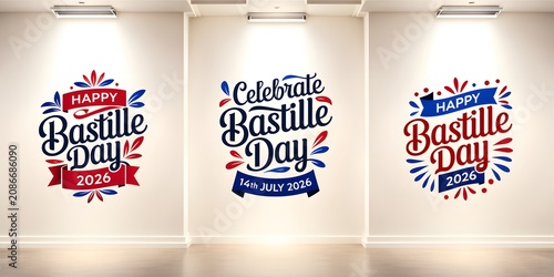 Three Celebratory Logo Designs on White Background for National Holiday Festivity