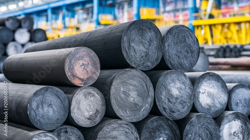 Close-up View of Arranged Graphite Electrodes in Industrial Setting for Manufacturing and Electrical Applications