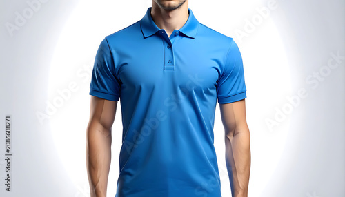 Front View Of Male Wearing Blue Polo Shirt Isolated On White Background
