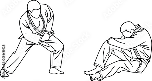Foto Martial arts self defense training poses, line art vector illustration isolated