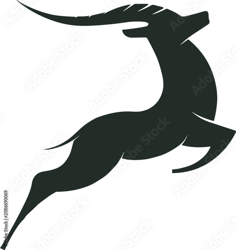 Stylized Jumping Antelope Silhouette Vector Illustration Isolated on Light Gray Background