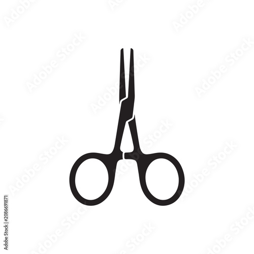 Medical hemostatic clamp or surgical forceps vector icon for clinical equipment and healthcare tool.