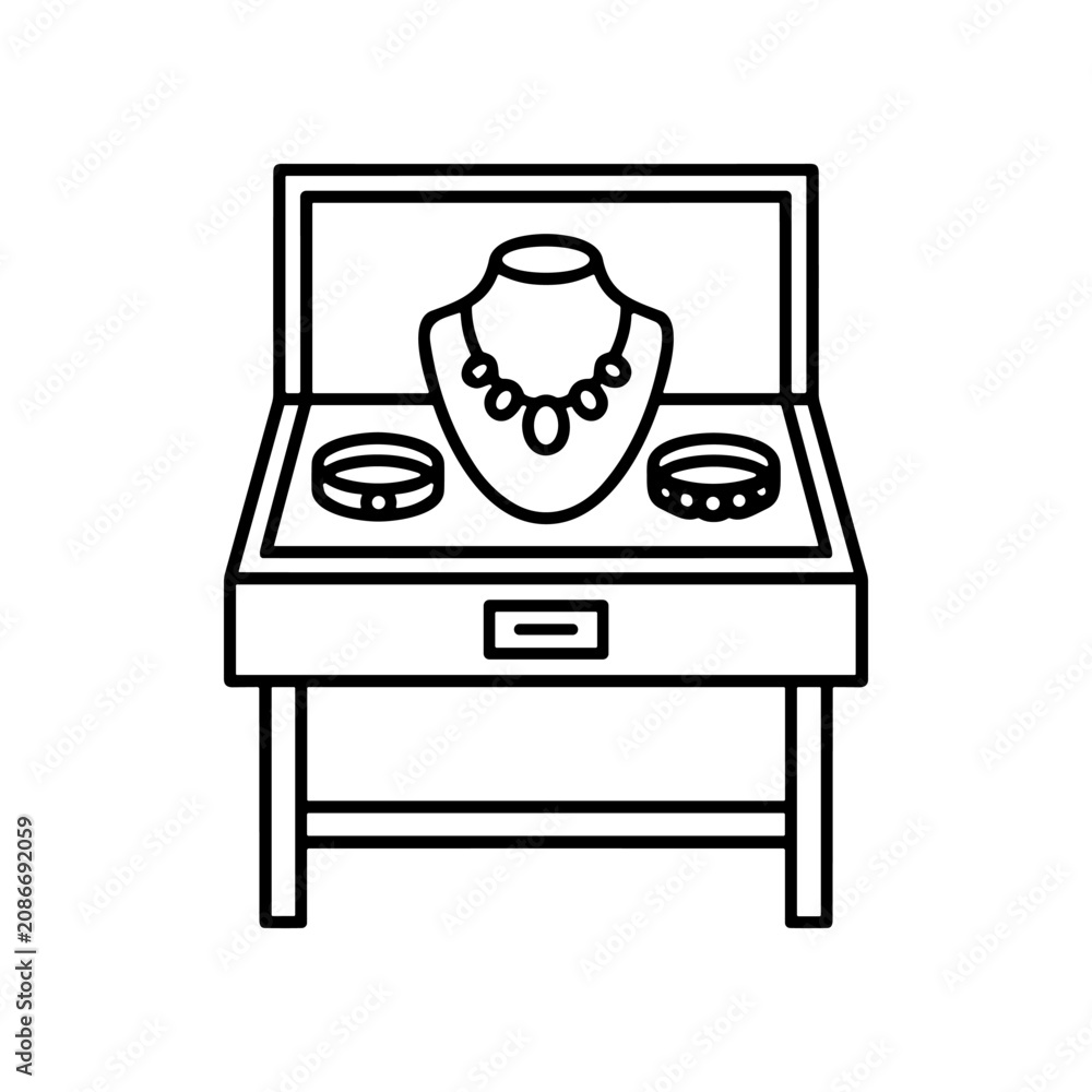 Fotografija Jewelry on display case table.