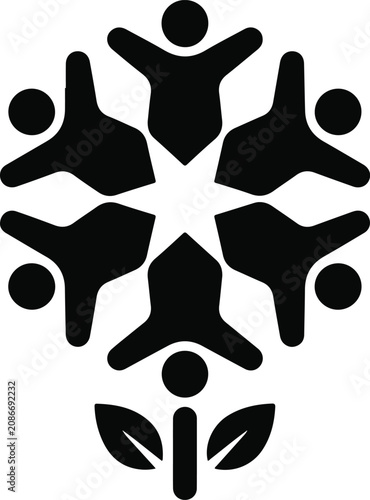 Eco-friendly concept icon formed by people around a seedling with community sustainability environment together development