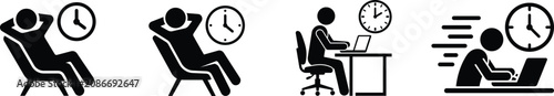Time management and work efficiency icons showing relaxed or busy productivity levels with deadline