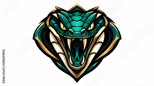 Foto Aggressive Emerald Green Cobra Snake Head Illustration.