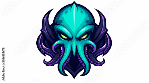 Foto Illustration of a fierce alien octopus creature with glowing eyes