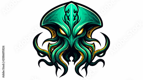 Bild auf Leinwand Mysterious Cthulhu monster head with tentacles and glowing eyes.