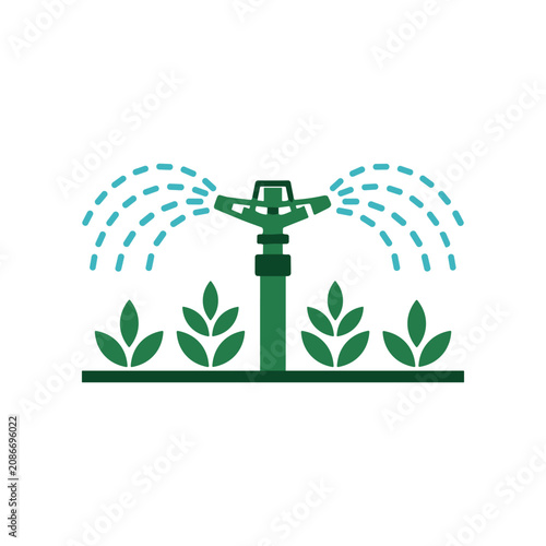 Green lawn sprinkler watering plants.