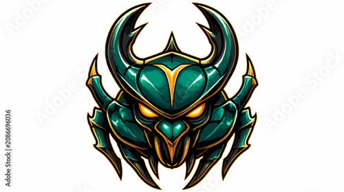 Фотография Scarab beetle illustration with menacing eyes and sharp claws.
