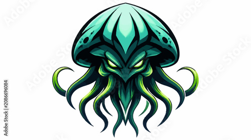 Obraz na plátně Scary Monster Jellyfish Creature with Glowing Eyes and Tentacles.