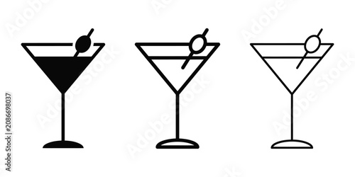 Fotografía Martini glass kiosk icon silhouette vector outline and line art