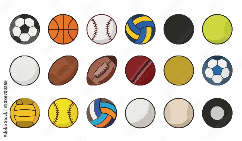 Obraz premium Premium Sports Balls Icon Pack with Athletic Competition Equipment Vector Collection