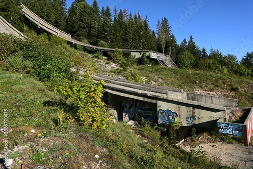 Картината върху платно Hotel Igman – Abandoned Brutalist Yugoslav architecture Olympic Hotel in Bosnia