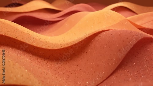 Abstract flowing waves of textured red and orange layers, rhythmic motion design backdrop for creative projects, soft lighting and smooth animation style.