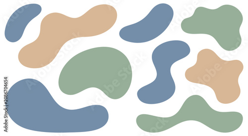 Abstract organic shapes in pastel blue peach and sage green