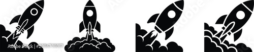 фотографія Rocket launch sequence icons representing startup growth and space exploration w