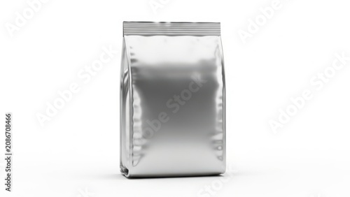 Blank silver foil pouch bag for food packaging product mockup