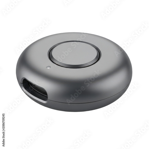Modern sleek gray circular wireless charging pad with USB-C port and minimalist design for consumer electronics