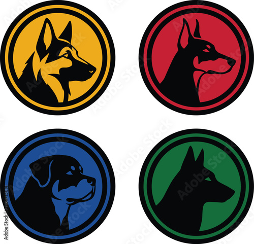 Εκτύπωση καμβά Colorful Circular Dog Breed Silhouette Vector Set Featuring German Shepherd Dobe