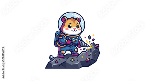 Cuadro en lienzo Cute Hamster Astronaut Mining Rocks with Drill, Space Exploration, Sci-Fi Pet
