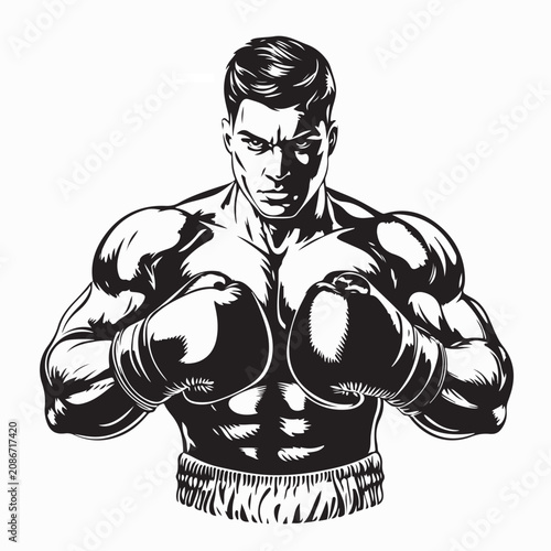 Canvastavla Professional Heavyweight Boxer Front View Vector Illustration