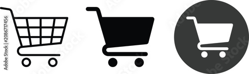 Konstfotografi Shopping Cart Vector Icon Set Featuring Outline Grid Solid Silhouette and Invert