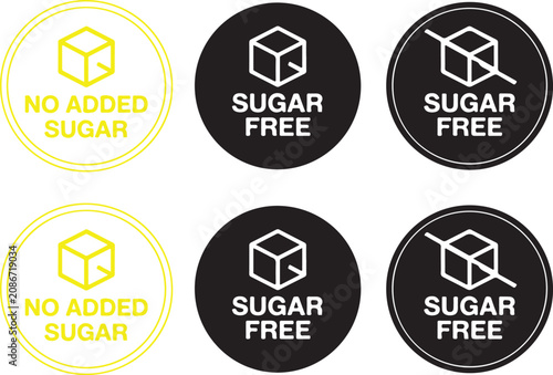 Essential sugar free and no added sugar labels indicating healthy food options for informed consumer choices