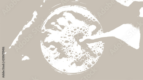 Top view of frothy beverage in glass with bubbles, minimal design