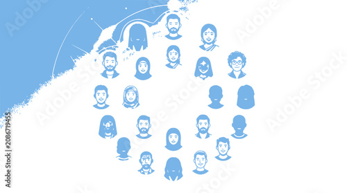 Diverse people faces circle illustration, global community connection, diversity and inclusion concept