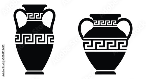 Tableau sur toile Ancient greek amphora vase with meander pattern black and white silhouette greec